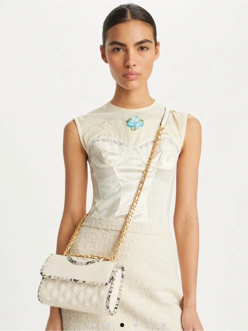 Tory Burch Small Fleming Tweed Border Convertible Shoulder Bag